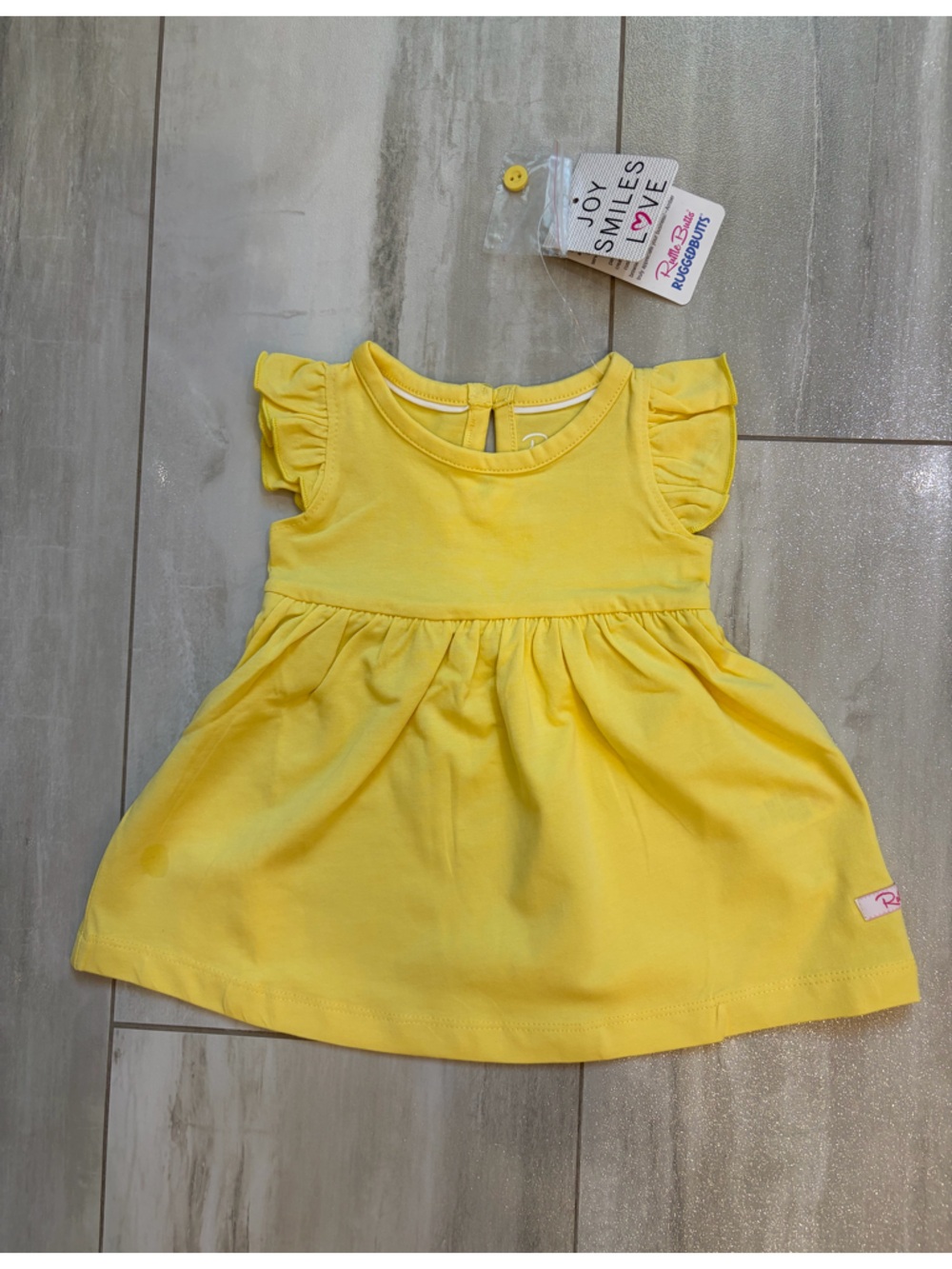 NWT RuffleButts Bright Lemon Yellow Flutter Sleeve Fit & Flare Dress Girls 0-3M